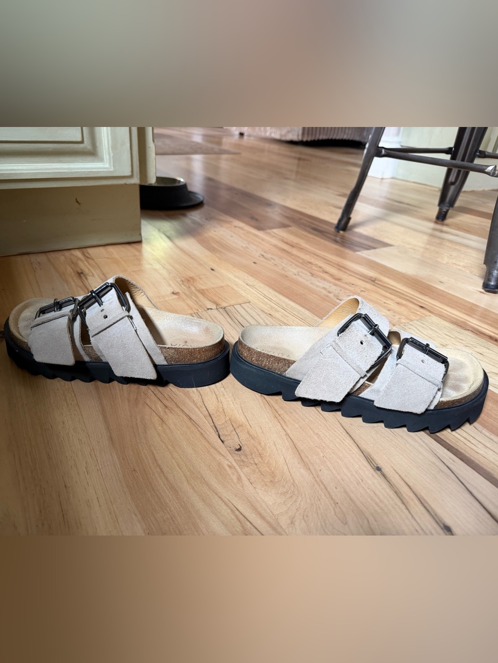 Mikuta Beige Double Buckle Suede Slide Sandals 37 - Picture 7 of 10